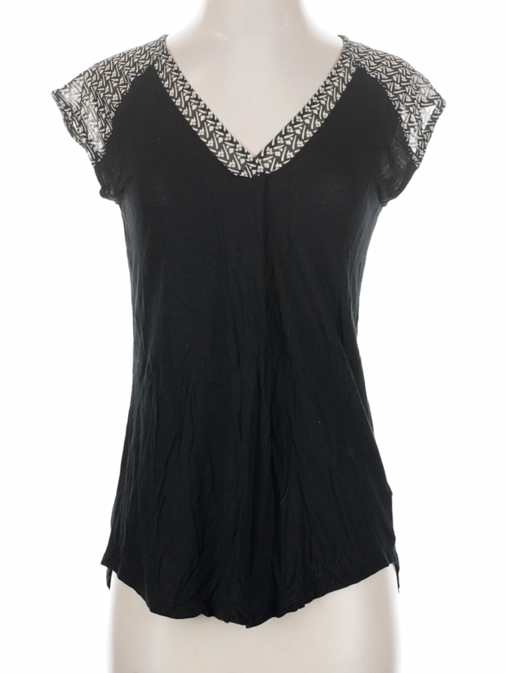 Anthropologie Little Yellow Button Black Tribal Print Tunic Top Boho Size M